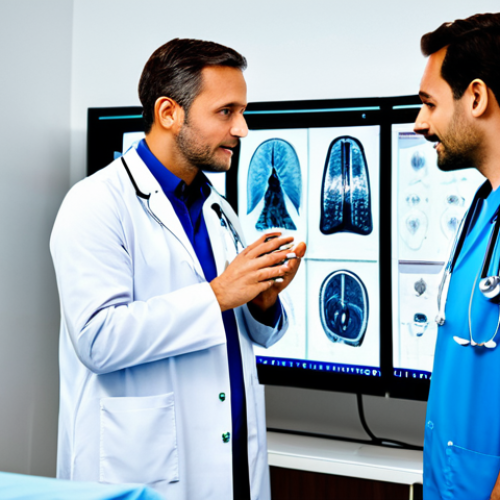 Home 6 AI in Healthcare**
"A team of doctors and AI specialists collaborating in a modern hospital setting, analyzing medical images on a large screen, fully clothed, professional attire, safe for work, perfect anatomy, correct proportions, family-friendly, emphasizing innovation and collaboration in medical technology, proper finger count, well-formed hands, natural body proportions, appropriate content."
**
